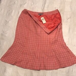 Vintage Ann Taylor Pink Coral Tulip Shaped Flared Linen Plaid Skirt NWT
